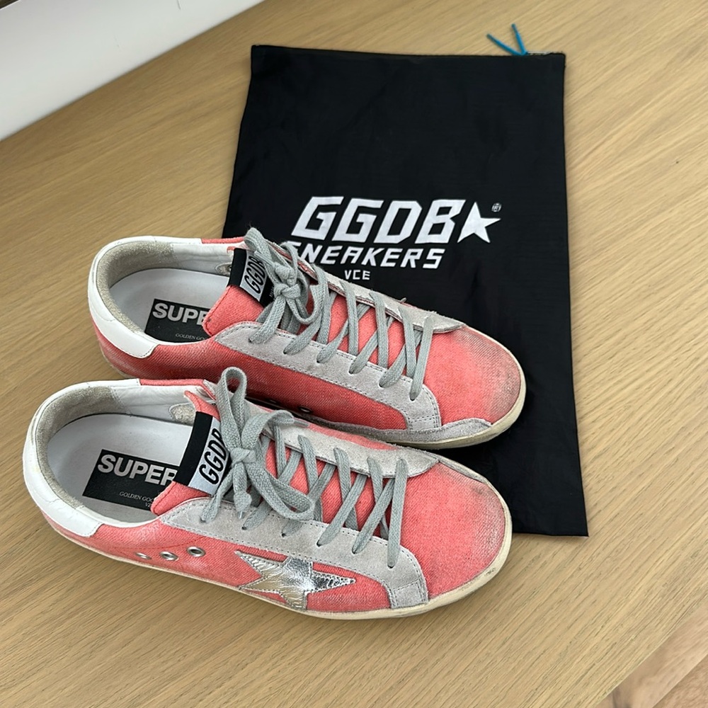 Golden Goose Superstar Coral Pink and Gray Sneakers with Silver Star size 38 - Picture 4 of 12